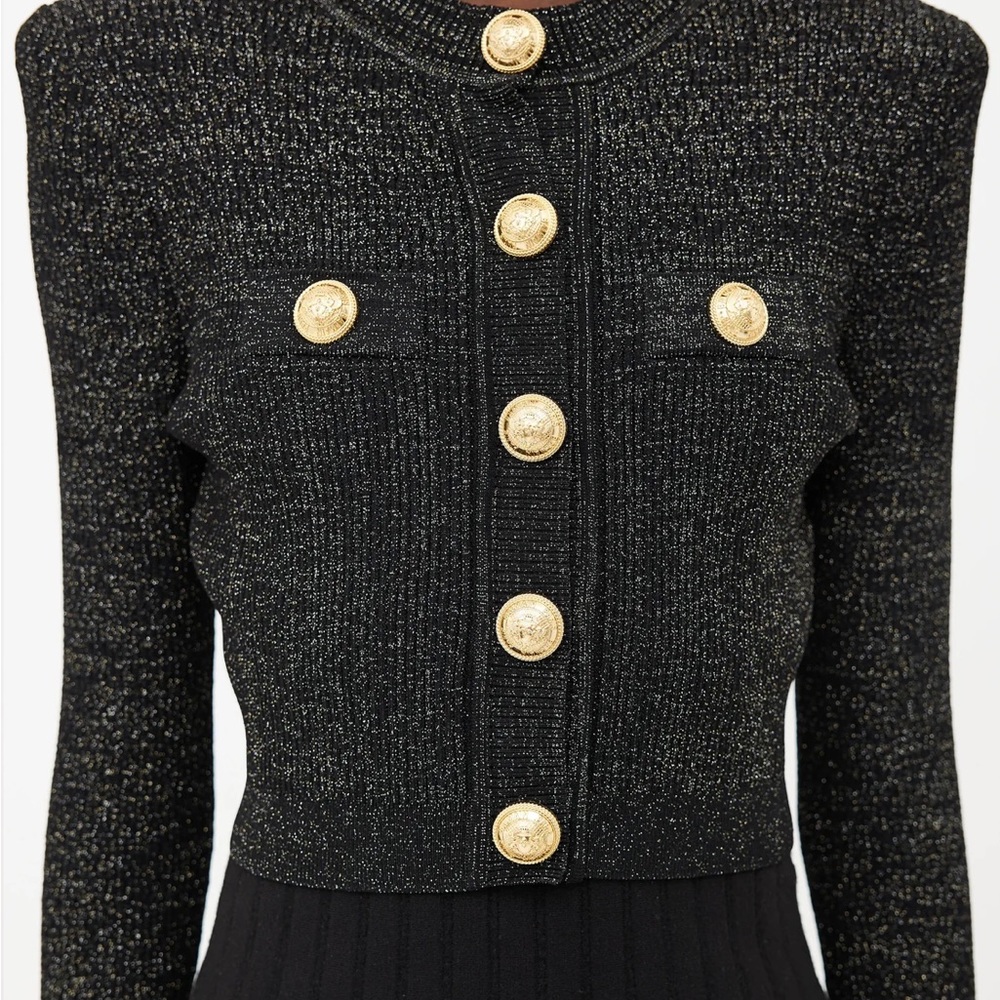 Balmain Black Textured Blazer with Gold Accents
